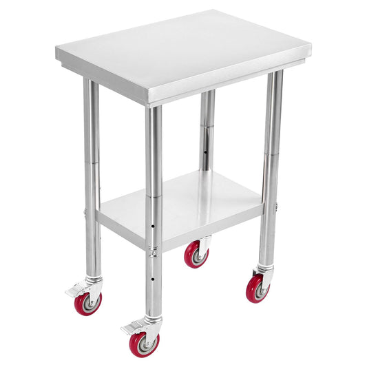 Stainless Steel Table, 61 x 45 cm Food Prep Worktable with Wheels, Kitchen Prep Table with Adjustable Undershelf Workstations for Commercial Kitchen, Restaurant, Hotel and Garage, Outdoor