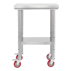 Stainless Steel Table, 61 x 45 cm Food Prep Worktable with Wheels, Kitchen Prep Table with Adjustable Undershelf Workstations for Commercial Kitchen, Restaurant, Hotel and Garage, Outdoor