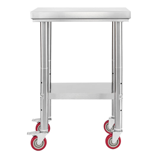 Stainless Steel Table, 61 x 45 cm Food Prep Worktable with Wheels, Kitchen Prep Table with Adjustable Undershelf Workstations for Commercial Kitchen, Restaurant, Hotel and Garage, Outdoor
