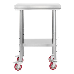Stainless Steel Table, 61 x 45 cm Food Prep Worktable with Wheels, Kitchen Prep Table with Adjustable Undershelf Workstations for Commercial Kitchen, Restaurant, Hotel and Garage, Outdoor