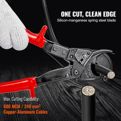 Ratcheting Cable Cutter, 250mm Ratchet Wire and Cable Cutter, Cut up to 240 mm², with Comfortable Grip Handles, Easy to Use Quick-Release Lever, Silicon-Manganese Spring Steel Blade