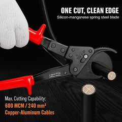 Ratcheting Cable Cutter, 250mm Ratchet Wire and Cable Cutter, Cut up to 240 mm², with Comfortable Grip Handles, Easy to Use Quick-Release Lever, Silicon-Manganese Spring Steel Blade