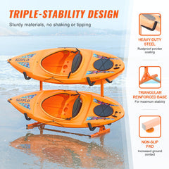 Freestanding Kayak Storage Rack, Kayak Stand for 4 Kayak Canoe Paddleboard, Heavy-duty Steel Kayak Hanger Holder with Padded Arms and Adjustable Width, 100 kg Max Load, for Indoor Outdoor Garage
