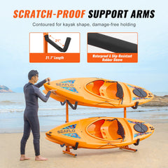 Freestanding Kayak Storage Rack, Kayak Stand for 4 Kayak Canoe Paddleboard, Heavy-duty Steel Kayak Hanger Holder with Padded Arms and Adjustable Width, 100 kg Max Load, for Indoor Outdoor Garage