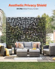 Metal Privacy Screen, 120 x 193cm, Outdoor Privacy Screens 3-Panel, Freestanding Outdoor Divider with Stand, Decorative Garden Steel Privacy Fence for Balcony Patio Indoor Room Hot Tub Black