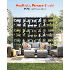 Metal Privacy Screen, 120 x 193cm, Outdoor Privacy Screens 3-Panel, Freestanding Outdoor Divider with Stand, Decorative Garden Steel Privacy Fence for Balcony Patio Indoor Room Hot Tub Black