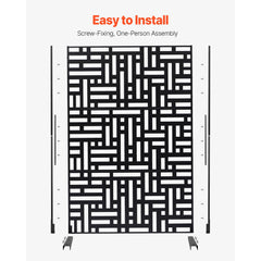 Metal Privacy Screen, 120 x 193cm, Outdoor Privacy Screens 3-Panel, Freestanding Outdoor Divider with Stand, Decorative Garden Steel Privacy Fence for Balcony Patio Indoor Room Hot Tub Black