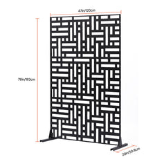 Metal Privacy Screen, 120 x 193cm, Outdoor Privacy Screens 3-Panel, Freestanding Outdoor Divider with Stand, Decorative Garden Steel Privacy Fence for Balcony Patio Indoor Room Hot Tub Black