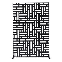 Metal Privacy Screen, 120 x 193cm, Outdoor Privacy Screens 3-Panel, Freestanding Outdoor Divider with Stand, Decorative Garden Steel Privacy Fence for Balcony Patio Indoor Room Hot Tub Black
