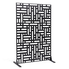 Metal Privacy Screen, 120 x 193cm, Outdoor Privacy Screens 3-Panel, Freestanding Outdoor Divider with Stand, Decorative Garden Steel Privacy Fence for Balcony Patio Indoor Room Hot Tub Black