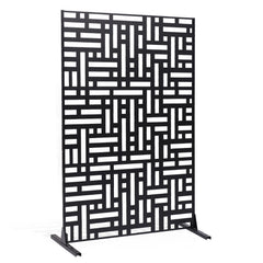 Metal Privacy Screen, 120 x 193cm, Outdoor Privacy Screens 3-Panel, Freestanding Outdoor Divider with Stand, Decorative Garden Steel Privacy Fence for Balcony Patio Indoor Room Hot Tub Black