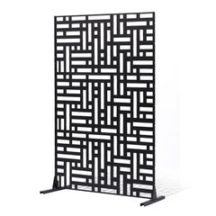 Metal Privacy Screen, 120 x 193cm, Outdoor Privacy Screens 3-Panel, Freestanding Outdoor Divider with Stand, Decorative Garden Steel Privacy Fence for Balcony Patio Indoor Room Hot Tub Black