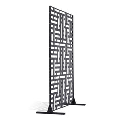 Metal Privacy Screen, 120 x 193cm, Outdoor Privacy Screens 3-Panel, Freestanding Outdoor Divider with Stand, Decorative Garden Steel Privacy Fence for Balcony Patio Indoor Room Hot Tub Black