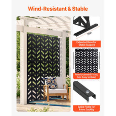 Metal Privacy Screen, 47" W x 72" H, Outdoor Privacy Screens 5-Panel, Freestanding Outdoor Divider with Stand, Decorative Garden Steel Privacy Fence for Balcony Patio Indoor Room Black