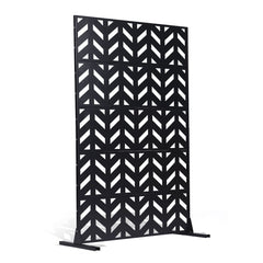 Metal Privacy Screen, 47" W x 72" H, Outdoor Privacy Screens 5-Panel, Freestanding Outdoor Divider with Stand, Decorative Garden Steel Privacy Fence for Balcony Patio Indoor Room Black