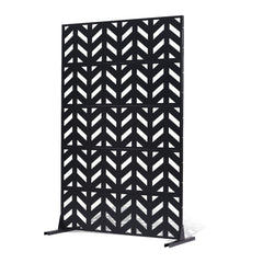 Metal Privacy Screen, 47" W x 72" H, Outdoor Privacy Screens 5-Panel, Freestanding Outdoor Divider with Stand, Decorative Garden Steel Privacy Fence for Balcony Patio Indoor Room Black