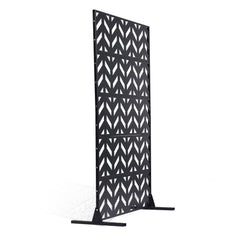 Metal Privacy Screen, 47" W x 72" H, Outdoor Privacy Screens 5-Panel, Freestanding Outdoor Divider with Stand, Decorative Garden Steel Privacy Fence for Balcony Patio Indoor Room Black