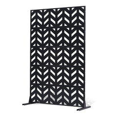 Metal Privacy Screen, 47" W x 72" H, Outdoor Privacy Screens 5-Panel, Freestanding Outdoor Divider with Stand, Decorative Garden Steel Privacy Fence for Balcony Patio Indoor Room Black