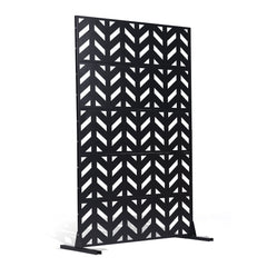 Metal Privacy Screen, 47" W x 72" H, Outdoor Privacy Screens 5-Panel, Freestanding Outdoor Divider with Stand, Decorative Garden Steel Privacy Fence for Balcony Patio Indoor Room Black