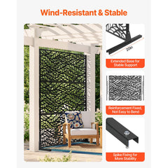 Metal Privacy Screen, 47" W x 72" H, Outdoor Privacy Screens & Panels, Freestanding Outdoor Divider with Stand, 3-Panel Decorative Garden Steel Privacy Fence for Balcony Patio Indoor Room Black