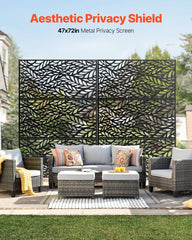 Metal Privacy Screen, 47" W x 72" H, Outdoor Privacy Screens & Panels, Freestanding Outdoor Divider with Stand, 3-Panel Decorative Garden Steel Privacy Fence for Balcony Patio Indoor Room Black