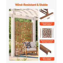 Metal Privacy Screen, 120 x 193cm, Outdoor Privacy Screens 3-Panel, Freestanding Outdoor Divider with Stand, Decorative Garden Steel Privacy Fence for Balcony Patio Indoor Room Hot Tub Brown