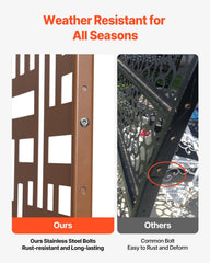 Metal Privacy Screen, 120 x 193cm, Outdoor Privacy Screens 3-Panel, Freestanding Outdoor Divider with Stand, Decorative Garden Steel Privacy Fence for Balcony Patio Indoor Room Hot Tub Brown