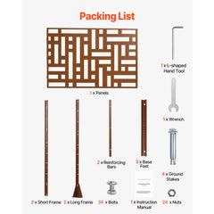 Metal Privacy Screen, 120 x 193cm, Outdoor Privacy Screens 3-Panel, Freestanding Outdoor Divider with Stand, Decorative Garden Steel Privacy Fence for Balcony Patio Indoor Room Hot Tub Brown