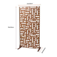 Metal Privacy Screen, 120 x 193cm, Outdoor Privacy Screens 3-Panel, Freestanding Outdoor Divider with Stand, Decorative Garden Steel Privacy Fence for Balcony Patio Indoor Room Hot Tub Brown