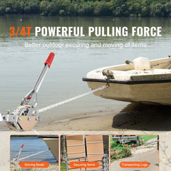 Rope Puller, 3/4 Ton Pulling Capacity, with 30.48 m of 15 mm dia. Rope, 2 Hook, Come Along Winch, Heavy Duty Ratchet Power Puller Tool for Moving Boats, Securing Items, Transporting Logs