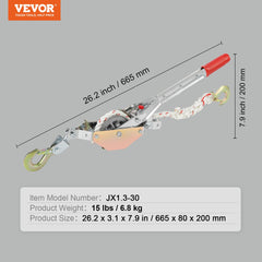 Rope Puller, 3/4 Ton Pulling Capacity, with 30.48 m of 15 mm dia. Rope, 2 Hook, Come Along Winch, Heavy Duty Ratchet Power Puller Tool for Moving Boats, Securing Items, Transporting Logs