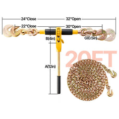 Ratchet Chain Binder, 5/16"-3/8" Heavy Duty Load Binders with G80 Chains, 7100 lbs Secure Load Limit, Labor-saving Anti-skid Handle, Tie Down Hauling Chain Binders for Flatbed Truck Trailer, 2 P