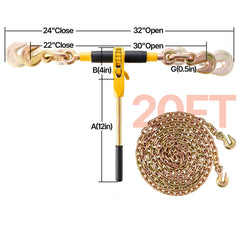 Ratchet Chain Binder, 5/16"-3/8" Heavy Duty Load Binders with G80 Chains, 7100 lbs Secure Load Limit, Labor-saving Anti-skid Handle, Tie Down Hauling Chain Binders for Flatbed Truck Trailer, 2 P