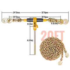 Ratchet Chain Binder, 5/16"-3/8" Heavy Duty Load Binders with G80 Chains, 7100 lbs Secure Load Limit, Labor-saving Anti-skid Handle, Tie Down Hauling Chain Binders for Flatbed Truck Trailer, 2 P