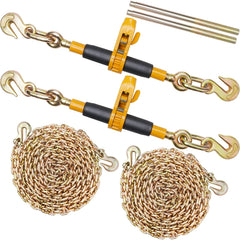 Ratchet Chain Binder 2PCS, 0.9-1.2 cm Heavy Duty Load Binders, with G80 Chains 5443 kg Secure Load Limit, Labor-saving Anti-skid Handle, Tie Down Hauling Chain Binders for Flatbed Truck Trailer