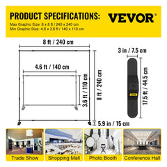 Telescopic Backdrop Banner Stand 8' x 8' Banner Stand Adjustable Step and Repeat Backdrop Banner Stand Retractable Banner Stand with Carrying Bag (8 ft)