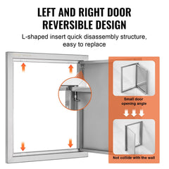 BBQ Access Door, 457x533 mm Single Outdoor Kitchen Door, Stainless Steel Flush Mount Door, Wall Vertical Door with Recessed Handle, for BBQ Island, Grilling Station, Outside Cabinet