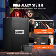 Single Door 4.0 cu.ft Safe Box with Key Lock & Password, Safe Lock Box with Fireproof Bag, Key Rack, LED Light, 2 Shelves, and 1 Cabinet for Money, Documents, Jewelry, and Valuables, Black