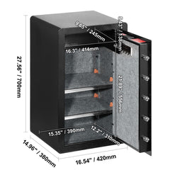 Single Door 4.0 cu.ft Safe Box with Key Lock & Password, Safe Lock Box with Fireproof Bag, Key Rack, LED Light, 2 Shelves, and 1 Cabinet for Money, Documents, Jewelry, and Valuables, Black