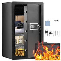 Single Door 4.0 cu.ft Safe Box with Key Lock & Password, Safe Lock Box with Fireproof Bag, Key Rack, LED Light, 2 Shelves, and 1 Cabinet for Money, Documents, Jewelry, and Valuables, Black