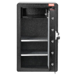 Single Door 4.0 cu.ft Safe Box with Key Lock & Password, Safe Lock Box with Fireproof Bag, Key Rack, LED Light, 2 Shelves, and 1 Cabinet for Money, Documents, Jewelry, and Valuables, Black