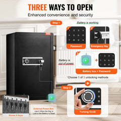 Single Door 4.0 cu.ft Safe Box with Key Lock & Password, Safe Lock Box with Fireproof Bag, Key Rack, LED Light, 2 Shelves, and 1 Cabinet for Money, Documents, Jewelry, and Valuables, Black