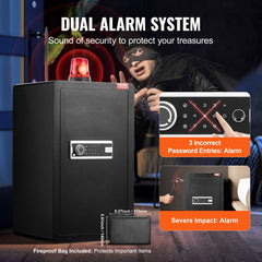 Single Door 4.0 cu.ft Safe Box with Key Lock & Password, Safe Lock Box with Fireproof Bag, Key Rack, LED Light, 2 Shelves, and 1 Cabinet for Money, Documents, Jewelry, and Valuables, Black