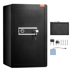 Single Door 4.0 cu.ft Safe Box with Key Lock & Password, Safe Lock Box with Fireproof Bag, Key Rack, LED Light, 2 Shelves, and 1 Cabinet for Money, Documents, Jewelry, and Valuables, Black