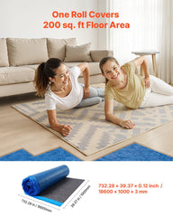 Floor Underlayment 37.2 m², 3mm Laminate Flooring Padding with Attached Vapor Barrier, Heavy Duty Fiber+PE Film, Soundproofing & Noise Reduction for Vinyl & Wood Floors(2 Rolls x 18.6 m²)