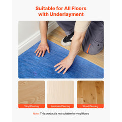 Floor Underlayment 37.2 m², 3mm Laminate Flooring Padding with Attached Vapor Barrier, Heavy Duty Fiber+PE Film, Soundproofing & Noise Reduction for Vinyl & Wood Floors(2 Rolls x 18.6 m²)