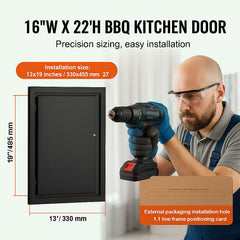 BBQ Access Door, 415x570 mm Single Outdoor Kitchen Door, Cold Plate Flush Mount Door, Wall Vertical Door with Handle, for BBQ Island, Grilling Station, Outside Cabinet