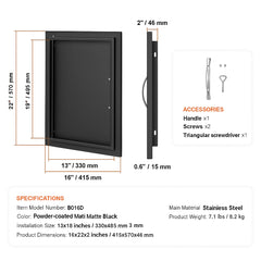 BBQ Access Door, 415x570 mm Single Outdoor Kitchen Door, Cold Plate Flush Mount Door, Wall Vertical Door with Handle, for BBQ Island, Grilling Station, Outside Cabinet