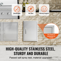 BBQ Access Door, 457x610 mm Single Outdoor Kitchen Door, Stainless Steel Flush Mount Door, Wall Vertical Door with Handle, for BBQ Island, Grilling Station, Outside Cabinet