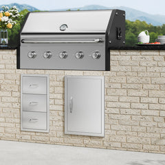 BBQ Access Door, 457x610 mm Single Outdoor Kitchen Door, Stainless Steel Flush Mount Door, Wall Vertical Door with Handle, for BBQ Island, Grilling Station, Outside Cabinet